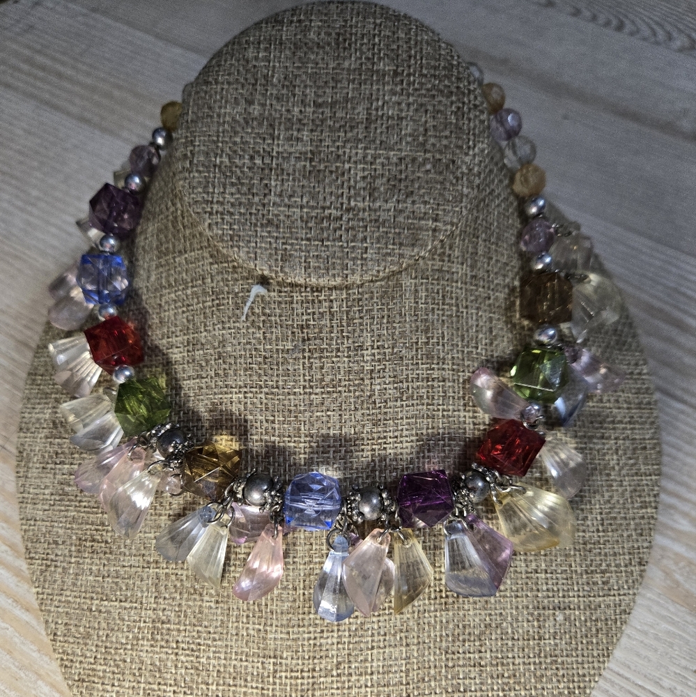 Vintage Multi Color Lucite Bead Choker Necklace